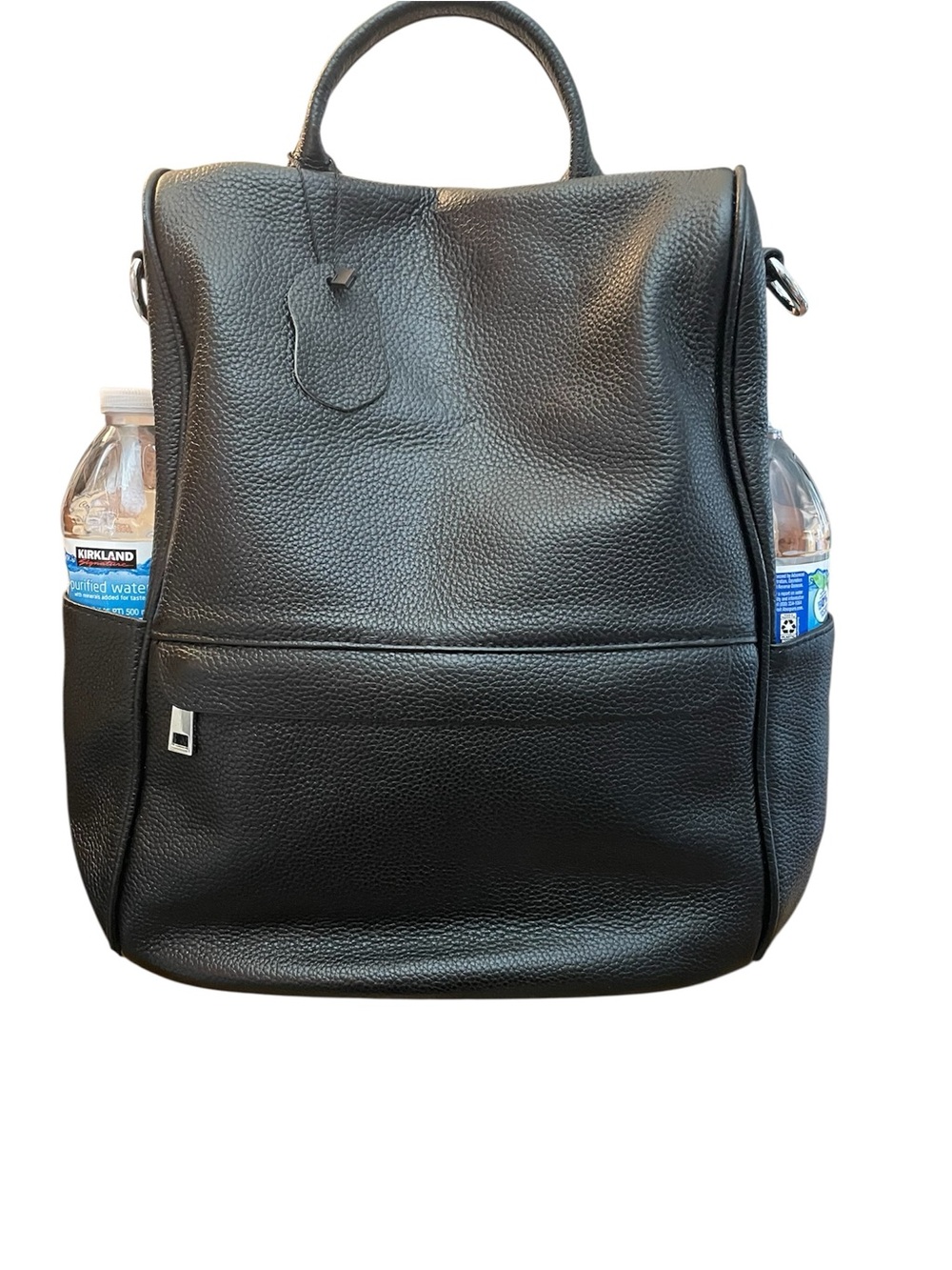 Enmain Black Leather  Backpack w Shoulder strap bottle holders NEW